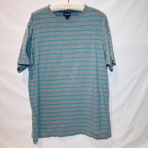 Men’s Patagonia Organic Tshirt- Size Large- Grey and Teal Striped